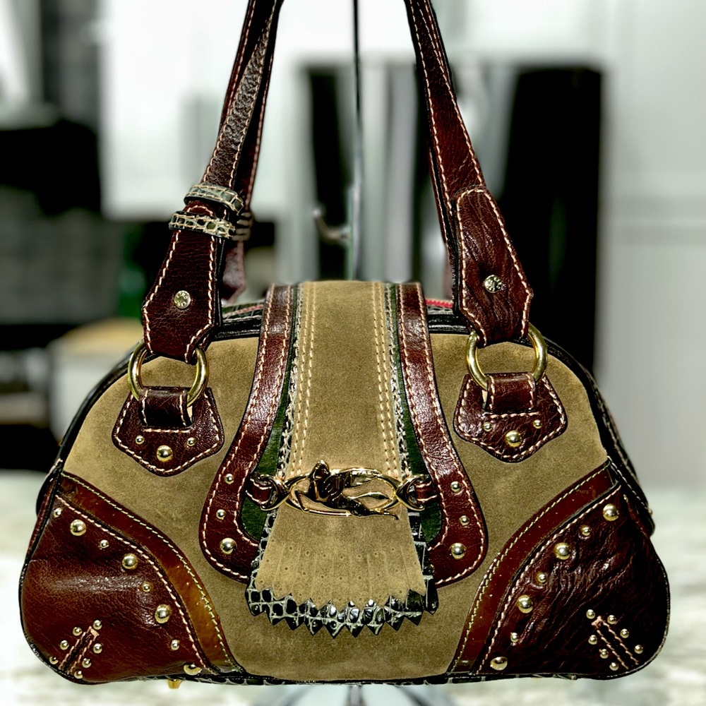 Etro Authentic Suede and Embossed Leather Bag